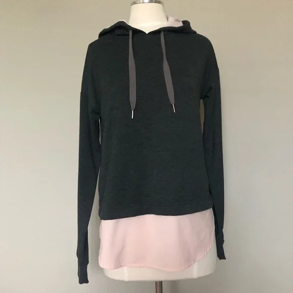 CALIA Drop Tail Mixed Media Gray & Pink Hoodie, Sm - Picture 2 of 10